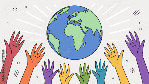 Diverse hands reaching for a bright and connected world