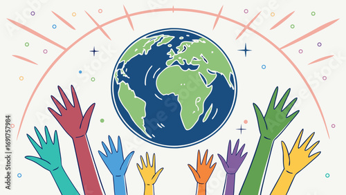 Diverse hands reach for the planet earth