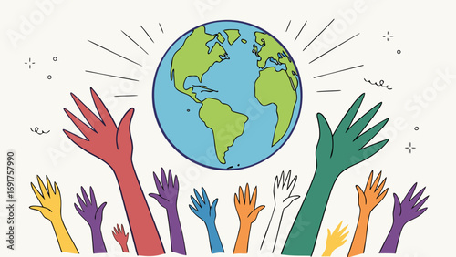 Diverse hands reaching for the earth