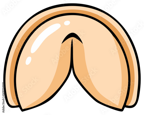 Cartoon drawing of a fortune cookie depicting predictions, good luck and Chinese cuisine