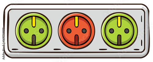 Colorful electric power outlets in various colors, isolated illustration