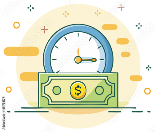 Clock and Money Symbolizing Time is Money Concept