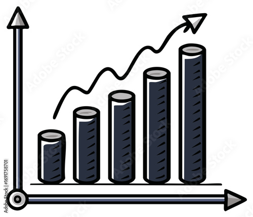 Rising Bar Chart with Upward Trend Line, Business Growth Graph Illustration