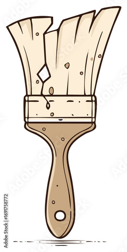 Illustration of a Well-Used Paintbrush with Cartoon Style Imperfections and Texture