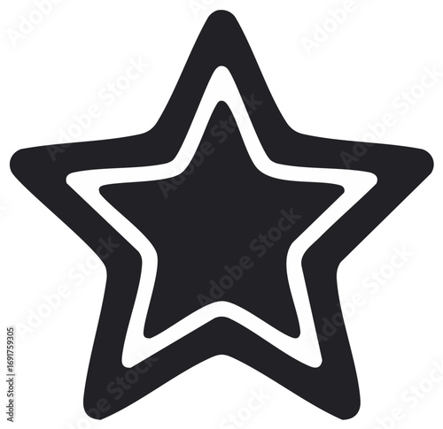Stylized Black Five Pointed Star with White Outline