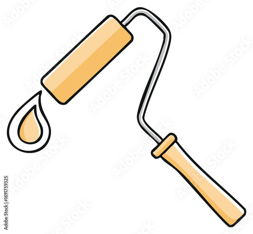 Simple vector icon of a paint roller dripping yellow paint for home renovation