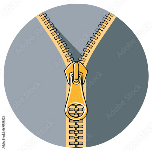 Golden Zipper on Grey Background Illustration Style Vector Design