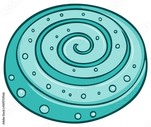 Blue spiral design with bubbles and outer ring