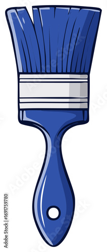 Blue paint brush with bristles and handle isolated on white