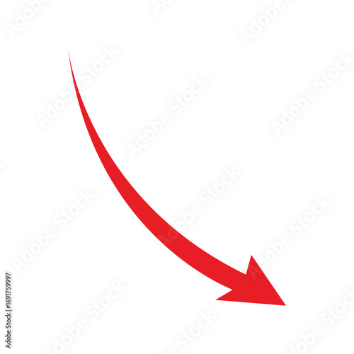 Red descending arrow icon vector on white background