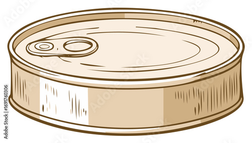 Illustration of a simple round metal food can with a pull tab on the lid