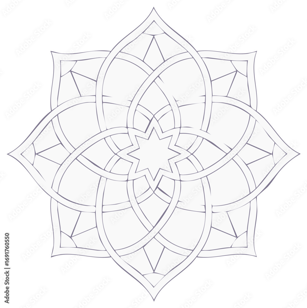 Obraz premium Intricate Geometric Floral Mandala Pattern with Star Center and Petal Shapes