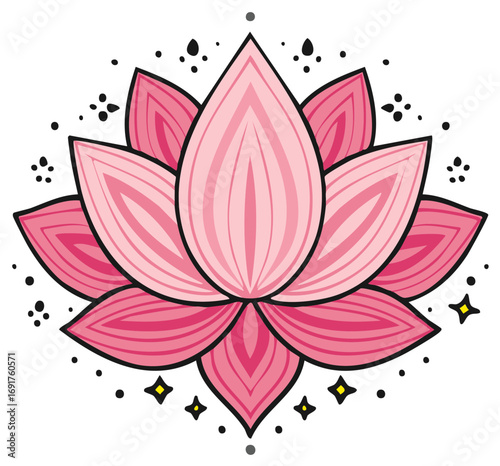 Stylized pink lotus flower illustration, a spiritual symbol for yoga and wellness