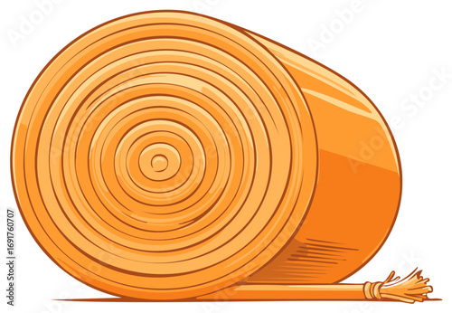 Round orange hay bale with textured surface and straw binding