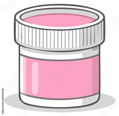 Hand drawn pink liquid medicine bottle with a white screw top lid and label