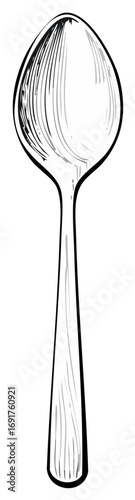 Hand drawn sketch of a single metal spoon with detailed shading