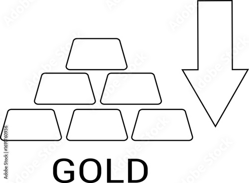 gold bar icon and down arrow icon with white background