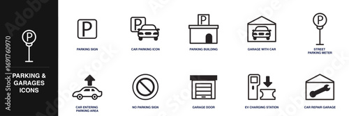Parking and Garages Line Icon Set