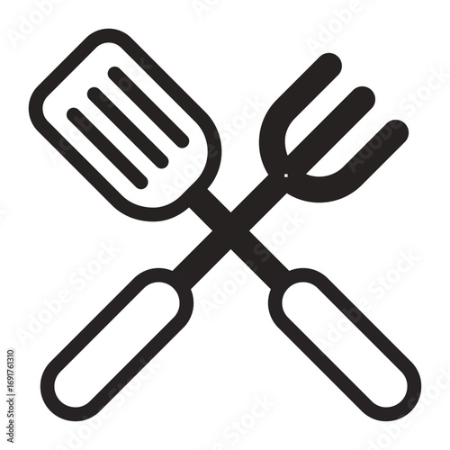 Spatula and Fork Set Line Icon of Kitchenware and Utensils Icon Set