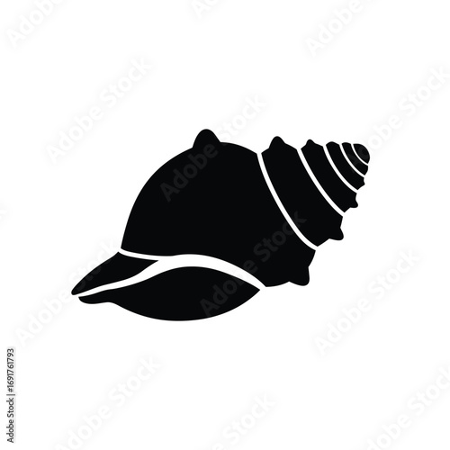 Black seashell silhouette on white background conch
