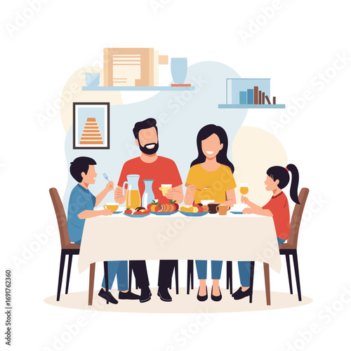 A happy family enjoying a delicious meal together around the dining table