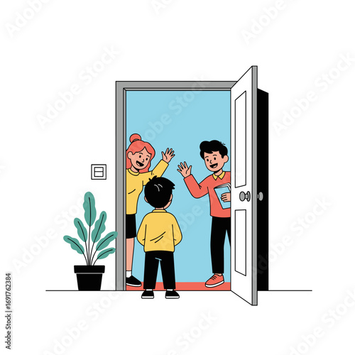 A warm welcome awaits a young visitor at the open doorway