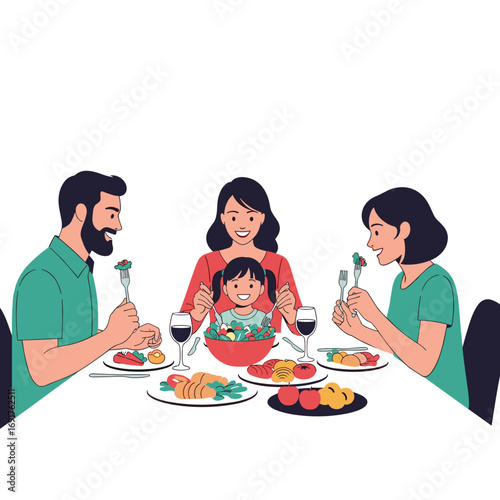 A family enjoys a delicious meal together at a dining table celebrating food and connection