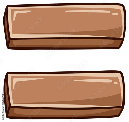 Two rectangular wooden blocks with a simple illustrative style