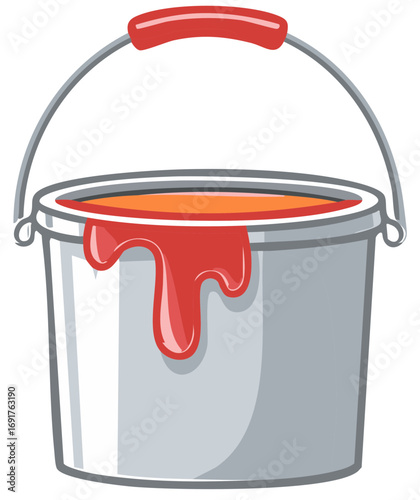 Paint bucket with red paint spilling over the side illustration