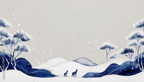 Wallpaper Mural 雪とキツネ（冬の風景画） Torontodigital.ca