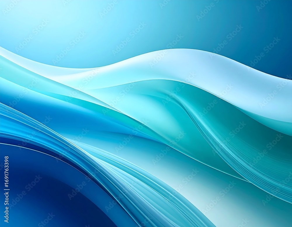 Fototapeta premium Abstract flowing curves in cool blues and turquoise