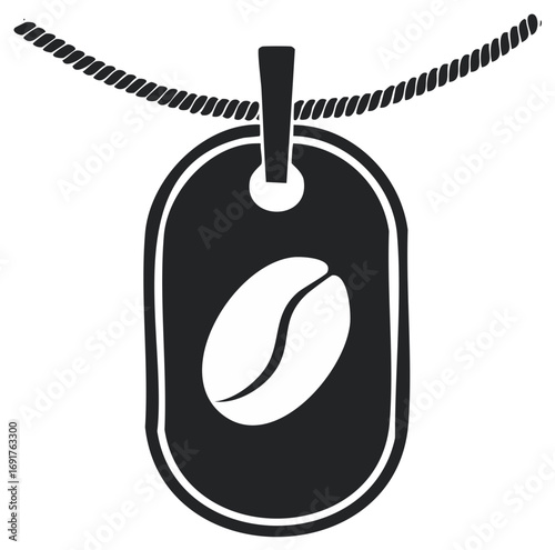 Dog Tag Pendant with Coffee Bean Symbol and Rope Chain
