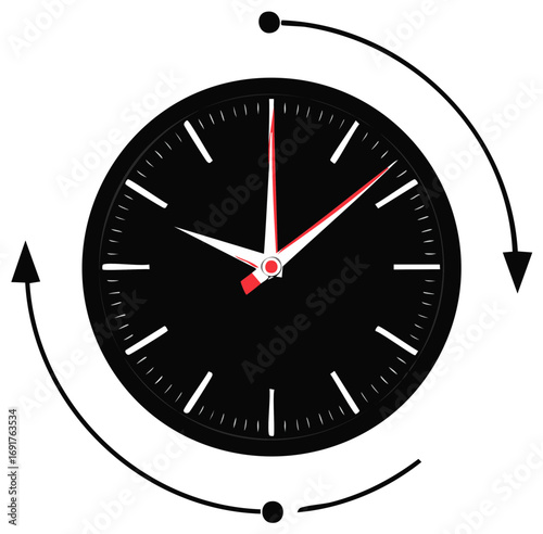 Time Concept Illustration with a Minimalist Analog Clock and Circular Arrows