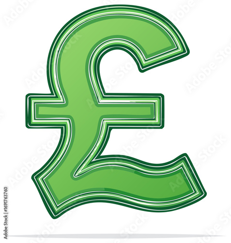 Stylized green British Pound symbol illustration for finance, money, and economic concepts