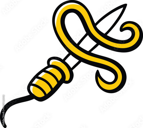 Stylized dental tool with golden swirls precision instrument for oral health care
