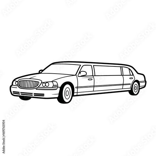 Black and white illustration of a classic limousine side view  