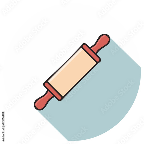 Kitchen Baking Rolling Pin Flat Design Vector Illustration with Long Shadow Icon