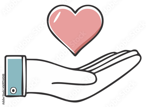 Hand Reaching Out to Receive Heart Icon Illustration in Outline Style