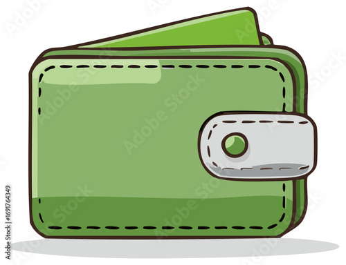 Cartoon illustration of a closed green wallet with a snap closure, a simple financial icon