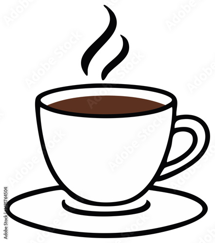 Steaming Coffee Cup and Saucer Illustration, Hot Drink with Aroma, Coffee Break