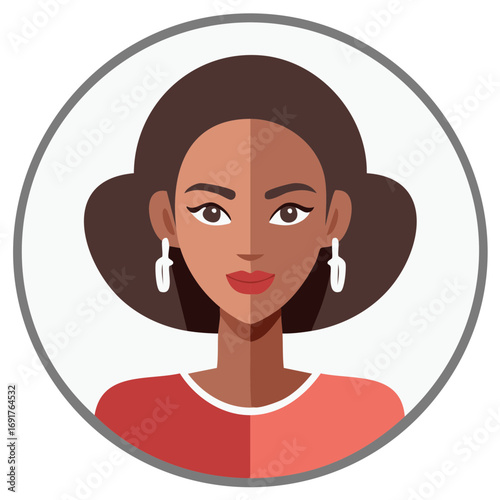 Stylish woman portrait illustration in a circle frame, geometric modern design