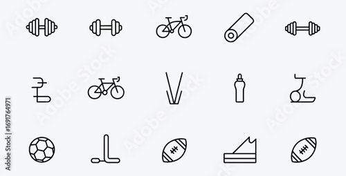Fitness and sports equipment icons collection for healthy lifestyle activities