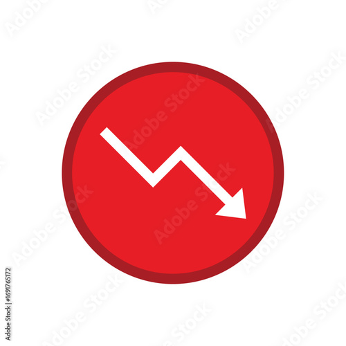 Red descending arrow icon button design for web and business illustration