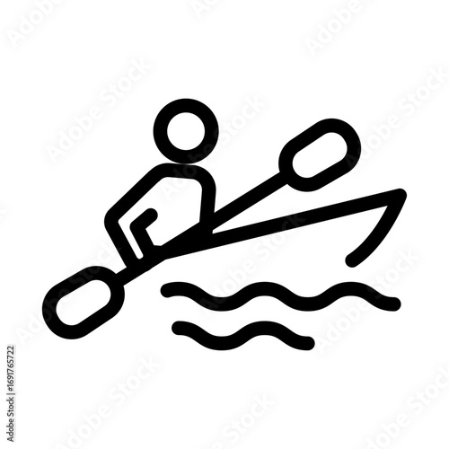 Kayaker Paddling Line Icon of Kayaking and Canoeing Icon Set