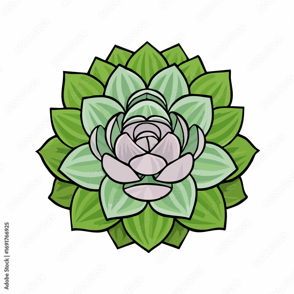 Obraz premium Succulent Mandala Flower Vector — Symmetrical Design with Blue and Green Petals in Abstract Geometric Style