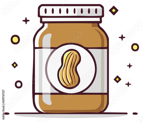 Illustration of Peanut Butter Jar with Sparkling Decorative Elements for Product Mockups