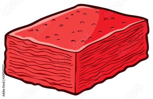 Hand drawn red meat chunk with visible marbling and muscular textures isolated food vector