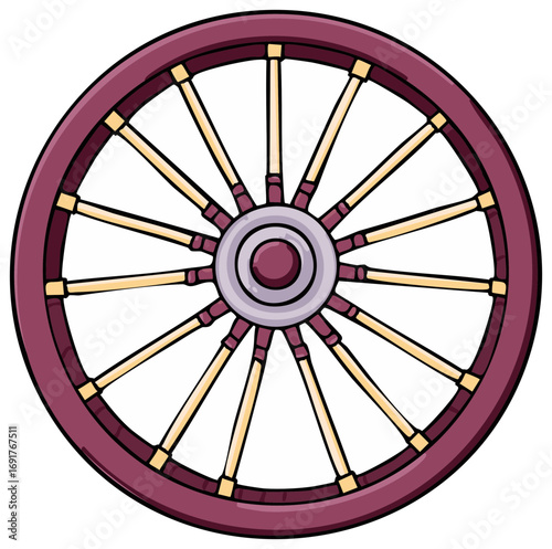 Cartoon Wagon Wheel Illustration Antique Vehicle Style Retro Circular Wooden