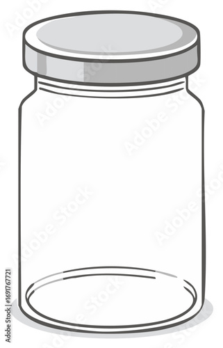Empty Glass Jar with Gray Lid Cartoon Illustration