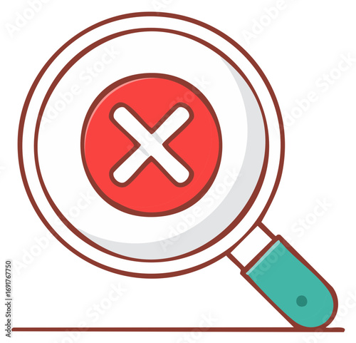 Magnifying glass with a red cross mark symbolizing search failure or error
